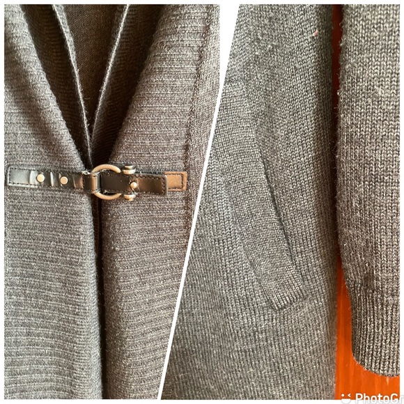 ELLEN TRACY LONG BUCKLED CARDIGAN SWEATER - Picture 3 of 4